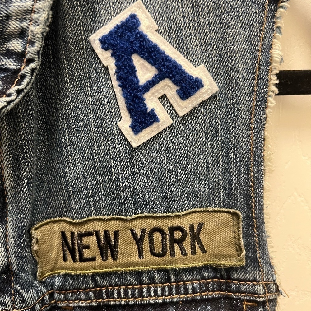 American Eagle Denim Vest Small Patchwork Button … - image 9
